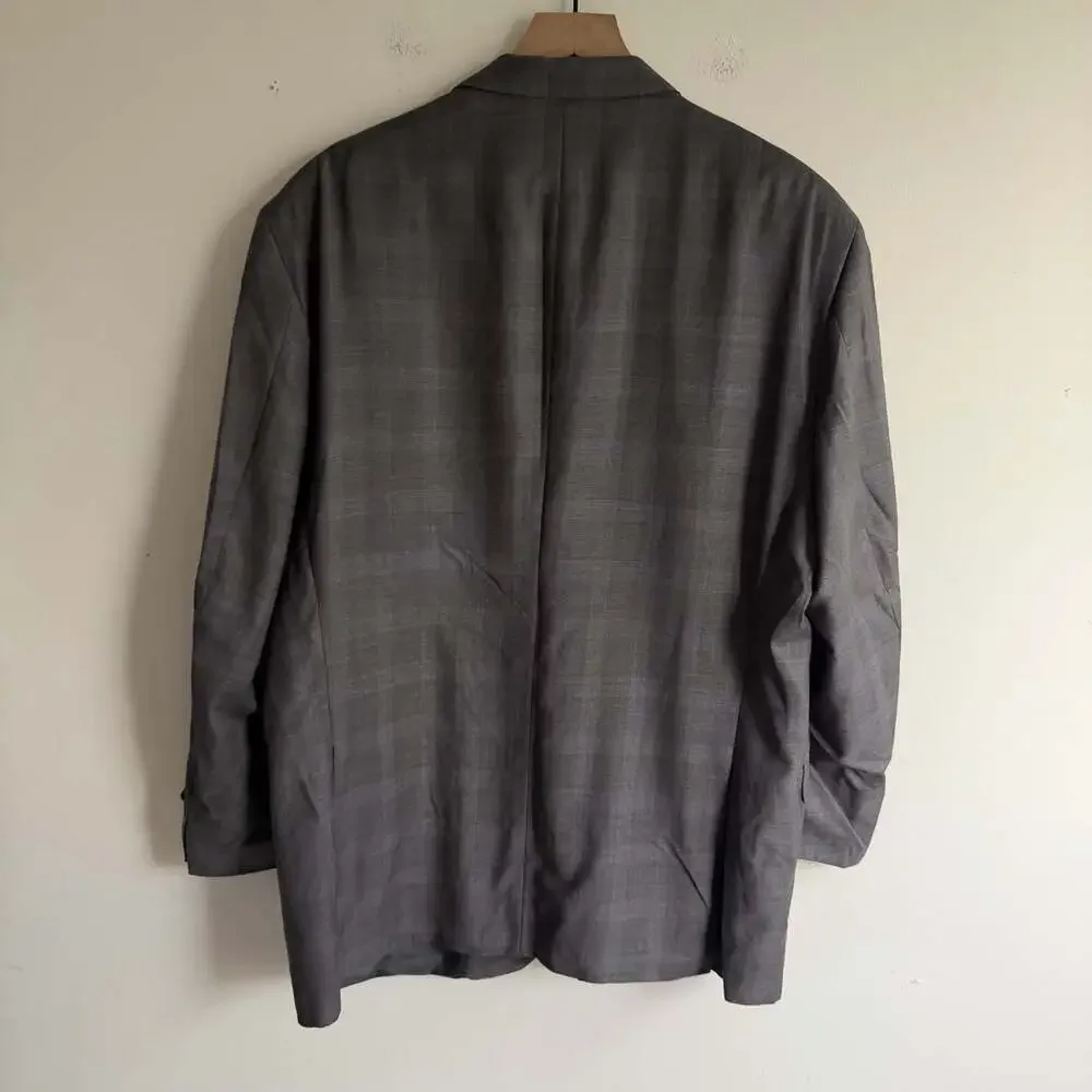 Peter Millar 100% Wool Blazer Sport Coat Size 48T Long Gray Windowpane Business